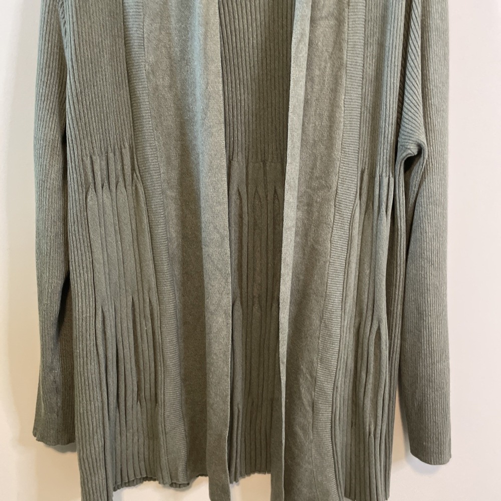 Cactus + Pearl L Sage Green Open Front Cardigan Ribbed Knit Long Sleeve - Picture 6 of 14